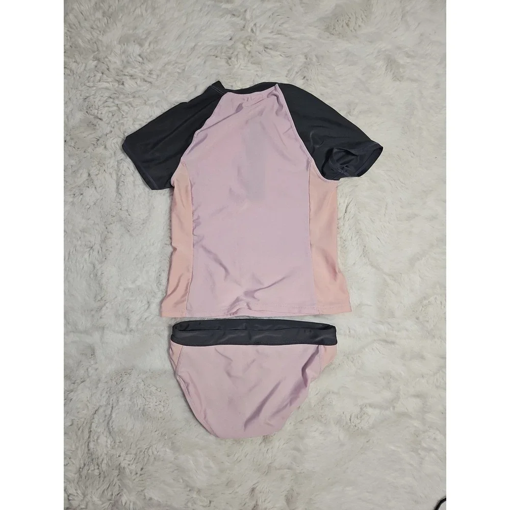 Justice Girls Swimsuit Lot Size M 10 Rash Guard Bikini 4 Pc Athletic Pink Black